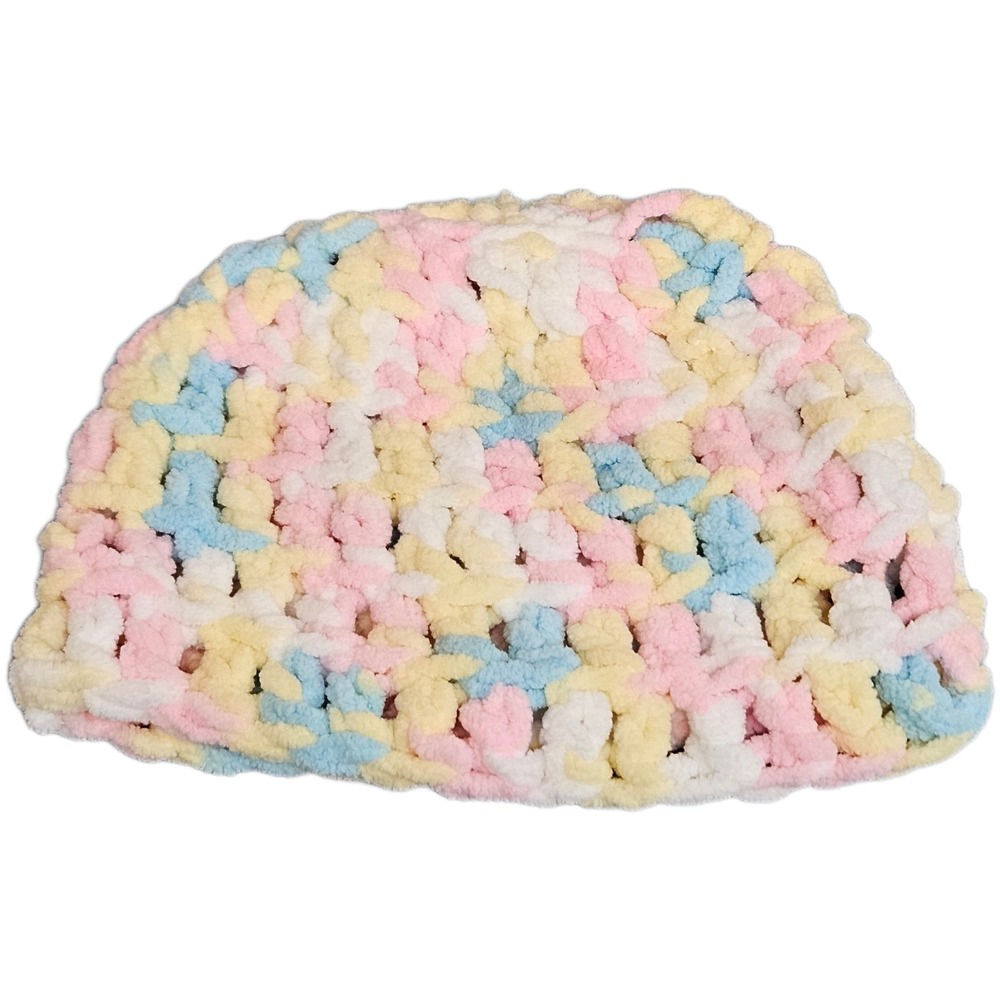 Handmade Crochet Multicolor Pastel Soft Chenille Toddler Kid Hat and Scarf Set - Picture 3 of 5